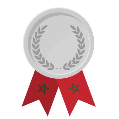 Spor için Fas bayrak kurdeleleri ile gümüş madalyanın basit bir illüstrasyonu