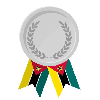 Spor için Mozambik bayrak kurdeleleriyle gümüş madalyanın basit bir illüstrasyonu
