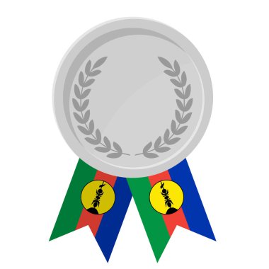 Spor için Yeni Kaledonya bayrak kurdeleleriyle gümüş madalyanın basit bir illüstrasyonu