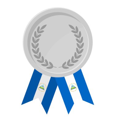 Spor için Nikaragua bayrak kurdeleleri ile gümüş madalya illüstrasyonları