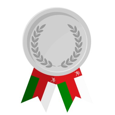 Umman bayrak kurdeleleriyle gümüş madalyanın basit bir illüstrasyonu.