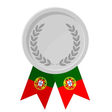 Spor için Portekiz bayrak kurdeleleri ile gümüş madalyanın basit bir illüstrasyonu