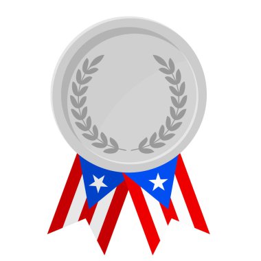 Spor için Porto Riko bayrak kurdeleleriyle gümüş madalyanın basit bir illüstrasyonu