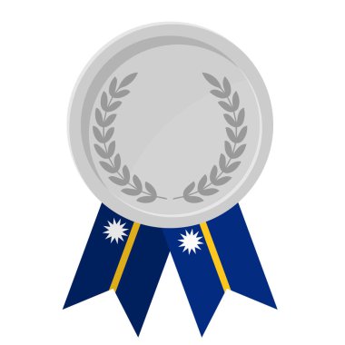 Spor için Nauru bayrak kurdeleleri ile gümüş ödül madalyasının basit bir illüstrasyonu