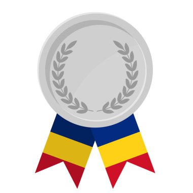 Romanya 'nın spor bayrak kurdeleleriyle gümüş madalyanın basit bir illüstrasyonu