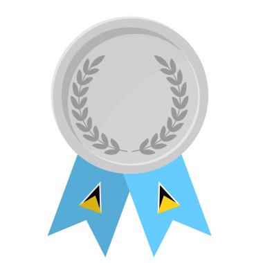 Spor için Saint Lucia bayraklarıyla gümüş madalyanın basit bir illüstrasyonu