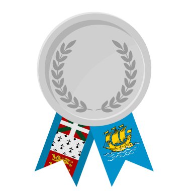 Spor için Saint Pierre ve Miquelon bayrak kurdeleleriyle gümüş madalyanın basit bir illüstrasyonu