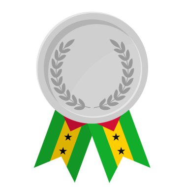 Spor için Sao Tome ve Principe bayrak kurdeleleriyle gümüş madalyanın basit bir illüstrasyonu