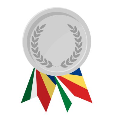 Spor için Seyşeller bayrak kurdeleleriyle gümüş madalyanın basit bir illüstrasyonu