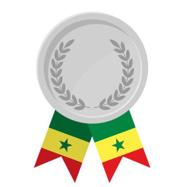Spor için Senegal bayrak kurdeleleriyle gümüş madalyanın basit bir illüstrasyonu