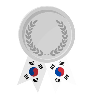 Spor için Güney Kore bayrak kurdeleleri ile gümüş madalyanın basit bir illüstrasyonu