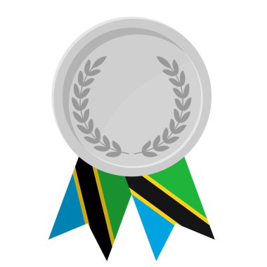 Tanzanya bayrak kurdeleleriyle gümüş madalyanın basit bir illüstrasyonu