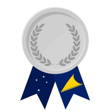 Spor için Tokelau bayrak kurdeleleriyle gümüş madalyanın basit bir illüstrasyonu