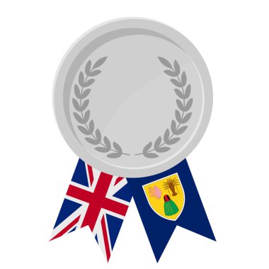 Turks ve Caicos bayrak kurdelelerinin spor amaçlı olduğu gümüş madalyanın basit bir illüstrasyonu