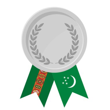 Türkmenistan bayrak kurdeleleriyle gümüş madalya kazanmanın basit bir gösterimi