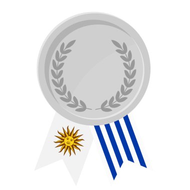 Spor için Uruguay bayrak kurdeleleri ile gümüş madalyanın basit bir illüstrasyonu
