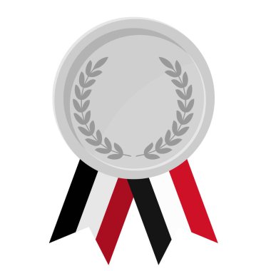 Spor için Yemen bayrak kurdeleleriyle gümüş madalyanın basit bir illüstrasyonu