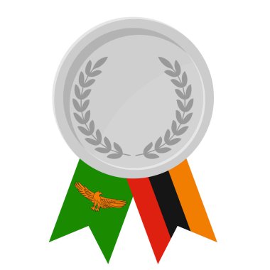Spor için Zambiya bayrak kurdeleleriyle gümüş madalyanın basit bir illüstrasyonu