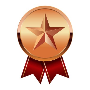 Kırmızı kurdeleli bronz madalya ve spor ve oyunlarda yıldız. Oyunlar için madalya ya da para