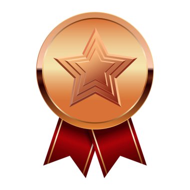 Kırmızı kurdeleli bronz madalya ve spor ve oyunlarda yıldız. Oyunlar için madalya ya da para