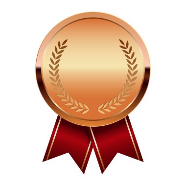 Spor ve oyunlar için kırmızı kurdeleli bronz madalya. Oyunlar için madalya ya da para