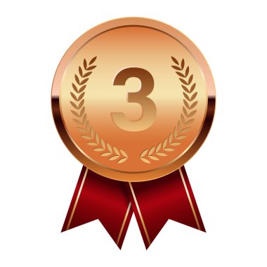 Spor ve oyunlar için kırmızı kurdeleli bronz madalya. Oyunlar için madalya ya da para