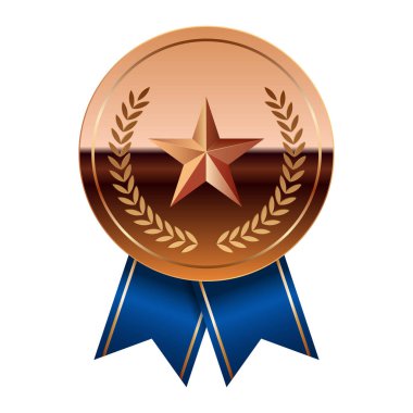 Mavi kurdeleli bronz ayna madalyası ve spor ve oyunlarda yıldız. Oyunlar için madalya ya da para