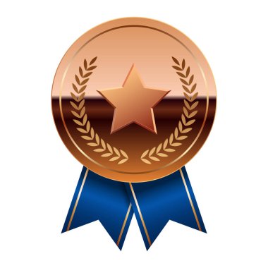 Mavi kurdeleli bronz ayna madalyası ve spor ve oyunlarda yıldız. Oyunlar için madalya ya da para