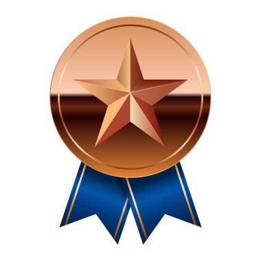 Mavi kurdeleli bronz ayna madalyası ve spor ve oyunlarda yıldız. Oyunlar için madalya ya da para