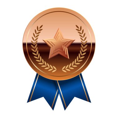 Mavi kurdeleli bronz ayna madalyası ve spor ve oyunlarda yıldız. Oyunlar için madalya ya da para