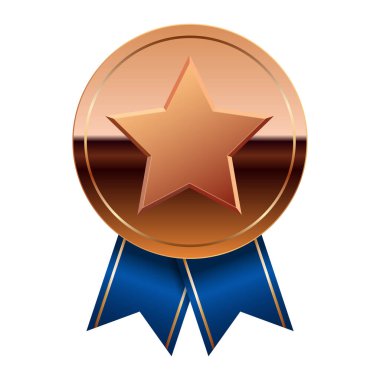 Mavi kurdeleli bronz ayna madalyası ve spor ve oyunlarda yıldız. Oyunlar için madalya ya da para