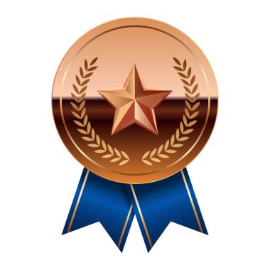 Mavi kurdeleli bronz ayna madalyası ve spor ve oyunlarda yıldız. Oyunlar için madalya ya da para