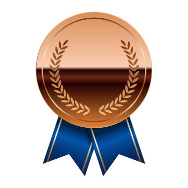 Spor ve oyunlar için mavi kurdeleli bronz ayna madalyası. Oyunlar için madalya ya da para