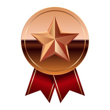 Kırmızı kurdeleli bronz ayna madalyası ve spor ve oyunlarda yıldız. Oyunlar için madalya ya da para