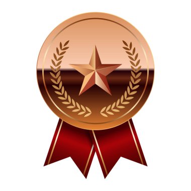 Kırmızı kurdeleli bronz ayna madalyası ve spor ve oyunlarda yıldız. Oyunlar için madalya ya da para