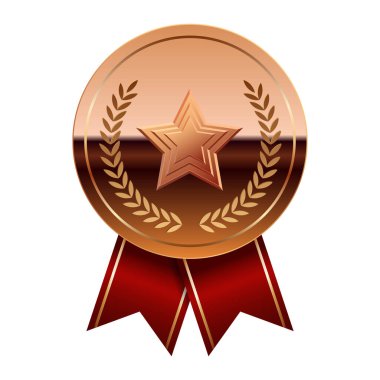 Kırmızı kurdeleli bronz ayna madalyası ve spor ve oyunlarda yıldız. Oyunlar için madalya ya da para