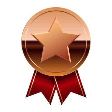 Kırmızı kurdeleli bronz ayna madalyası ve spor ve oyunlarda yıldız. Oyunlar için madalya ya da para