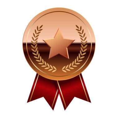 Kırmızı kurdeleli bronz ayna madalyası ve spor ve oyunlarda yıldız. Oyunlar için madalya ya da para