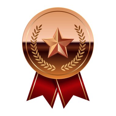 Kırmızı kurdeleli bronz ayna madalyası ve spor ve oyunlarda yıldız. Oyunlar için madalya ya da para