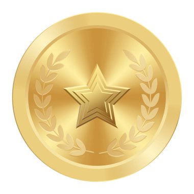 Yıldızlı altın madalya. Ağ ve oyunlar için yuvarlak madalya