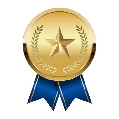 Mavi kurdeleli altın madalya ve spor ve oyunlarda yıldız. Oyunlar için madalya ya da para