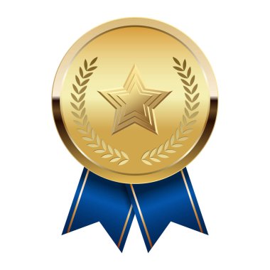 Mavi kurdeleli altın madalya ve spor ve oyunlarda yıldız. Oyunlar için madalya ya da para