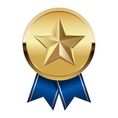 Mavi kurdeleli altın madalya ve spor ve oyunlarda yıldız. Oyunlar için madalya ya da para