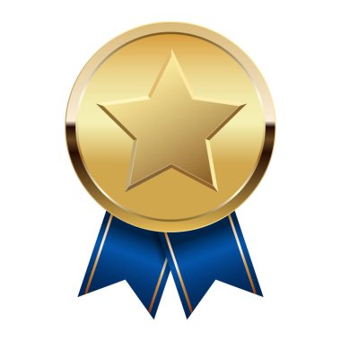 Mavi kurdeleli altın madalya ve spor ve oyunlarda yıldız. Oyunlar için madalya ya da para