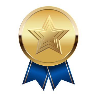 Mavi kurdeleli altın madalya ve spor ve oyunlarda yıldız. Oyunlar için madalya ya da para