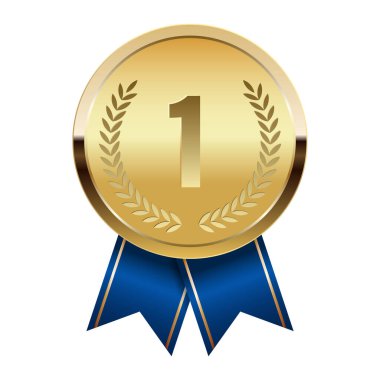 Spor ve oyunlar için mavi kurdeleli altın madalya. Oyunlar için madalya ya da para