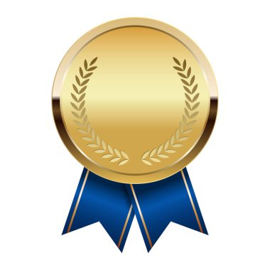 Spor ve oyunlar için mavi kurdeleli altın madalya. Oyunlar için madalya ya da para