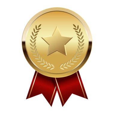 Kırmızı kurdeleli altın madalya ve spor ve oyunlarda yıldız. Oyunlar için madalya ya da para