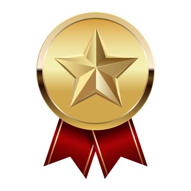 Kırmızı kurdeleli altın madalya ve spor ve oyunlarda yıldız. Oyunlar için madalya ya da para