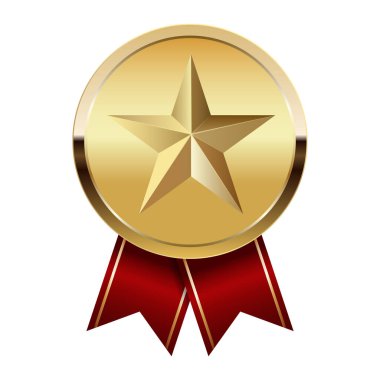 Kırmızı kurdeleli altın madalya ve spor ve oyunlarda yıldız. Oyunlar için madalya ya da para